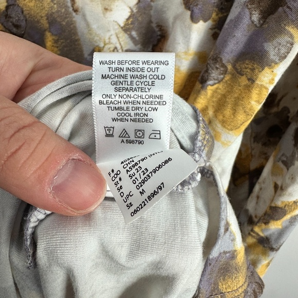 LOGO Tunic Top Women M Artsy Floral Print V Neck Stretch Pocket Boho Soft Grunge - Picture 7 of 8